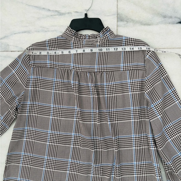 Ann Taylor Brown Blue Houndstooth Print Long Sleeve Button Up Top Large Petite - Picture 10 of 11